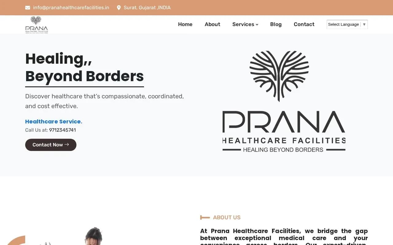 Prana Healthcare Facilities website homepage
