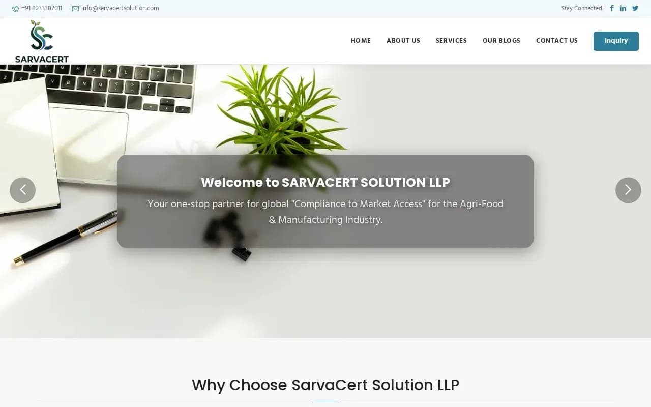 SarvaCert Solution LLP website homepage