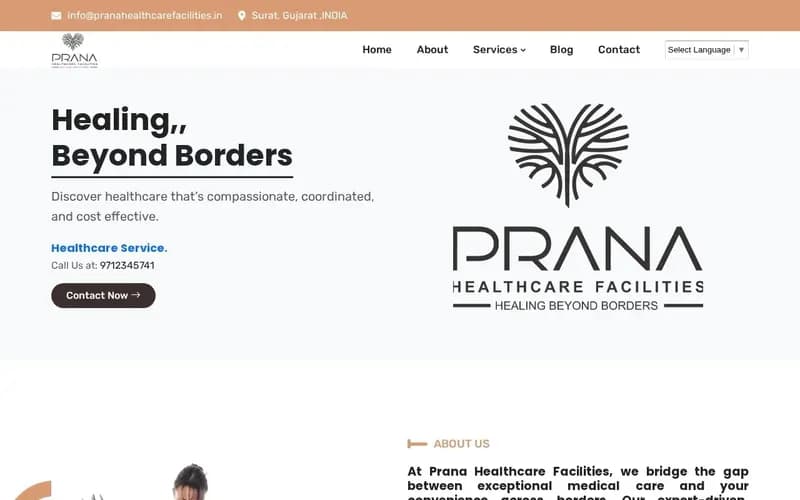 Prana Healthcare Facilities website homepage