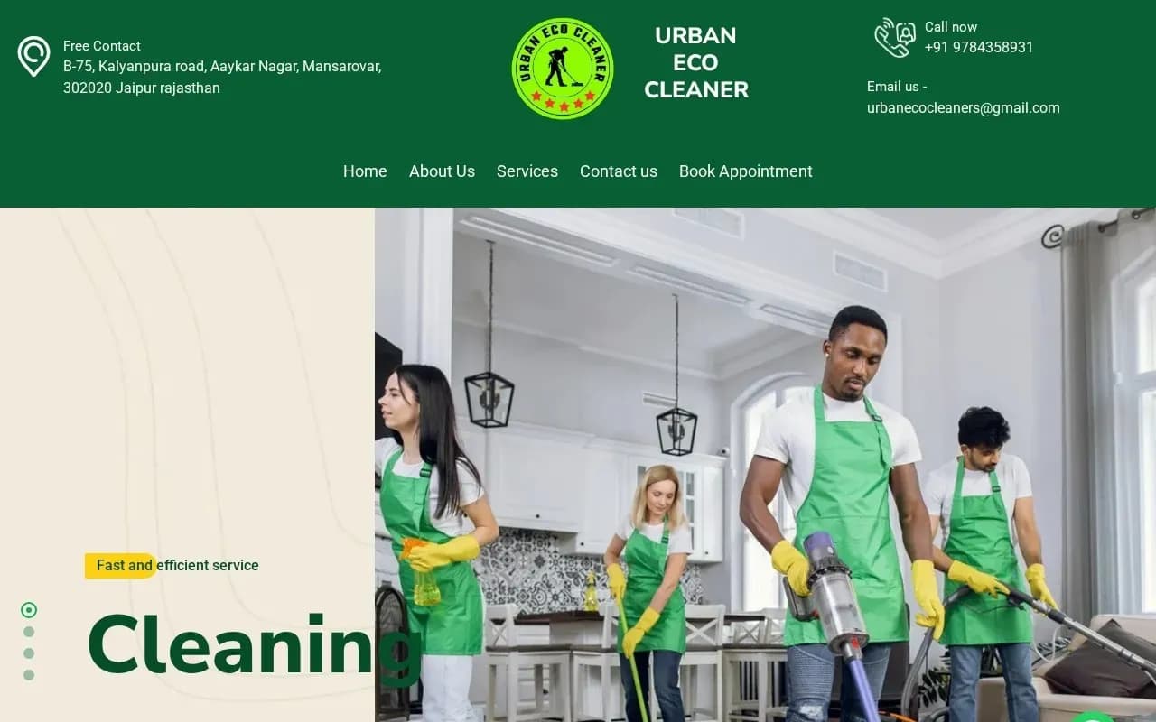 Urban Eco Cleaner website homepage